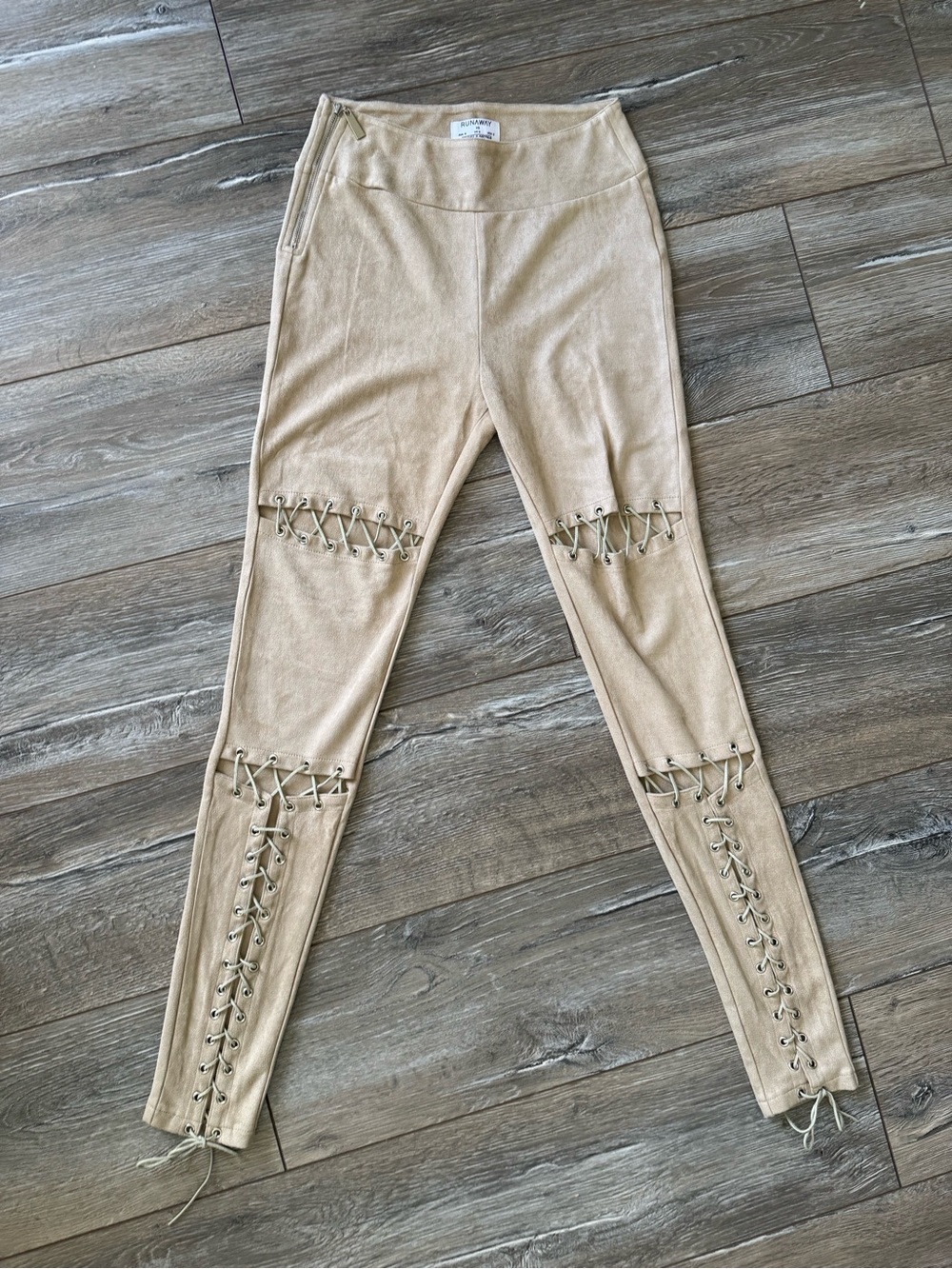 Beige Lace-Up Women’s Leggings